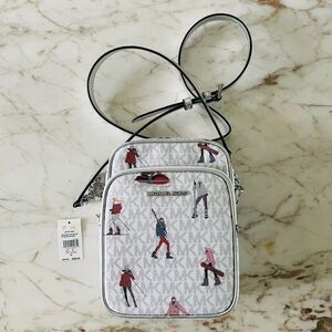 MICHAEL KORS Jet Set Girl Bright White Multi Leather Chain Crossbody Camera Bag